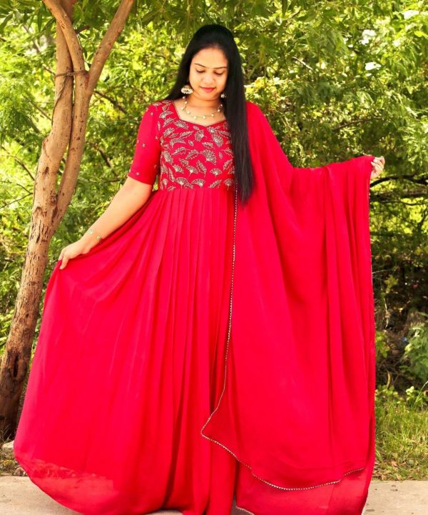 Mesmerizing Red Color Georgette Embroidered Anarkali Suit