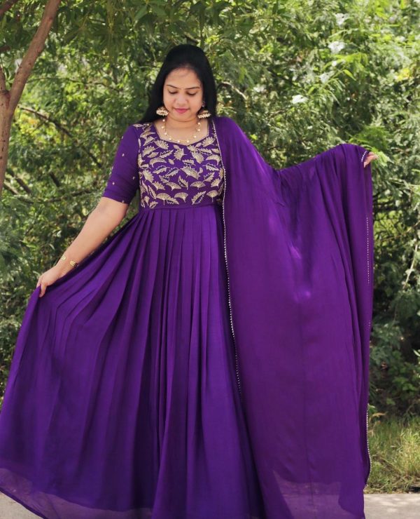 Mesmerizing Violet Color Georgette Embroidered Anarkali Suit