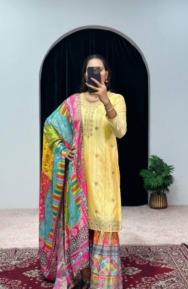 Mesmerizing Yellow Color Chinon Embroidery Work Salwar Suit