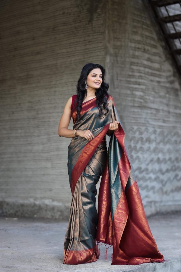 Peaceful Grey Color Soft Silk Beautiful Rich Pallu All Over Saree
