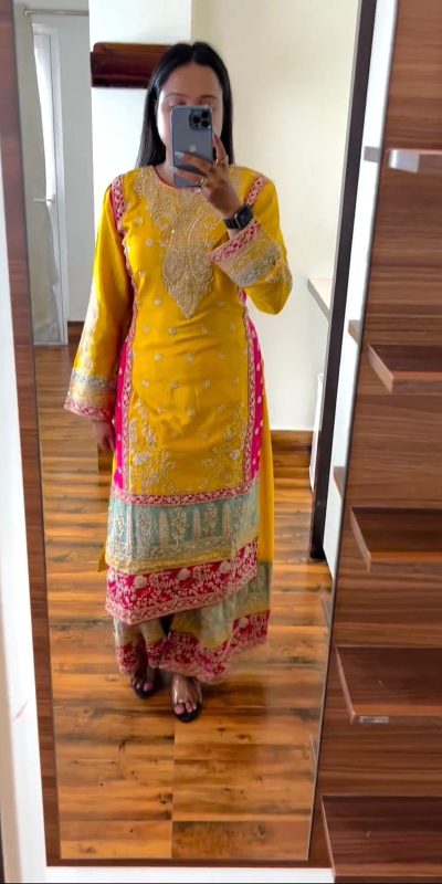 Peaceful Yellow Color Chinon Silk Sequence Work Salwar Suit