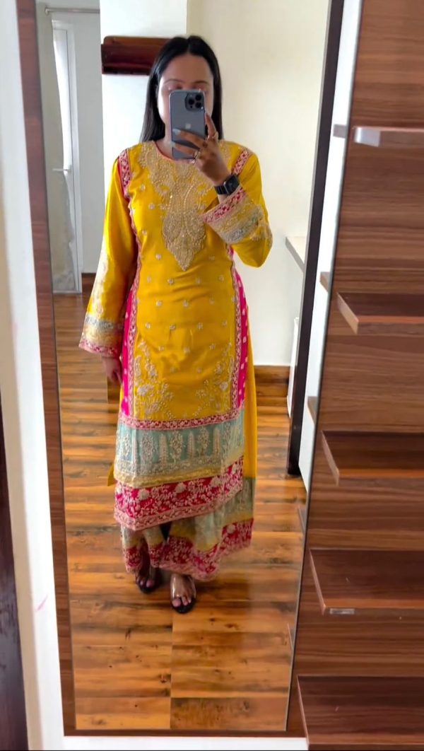 Peaceful Yellow Color Chinon Silk Sequence Work Salwar Suit