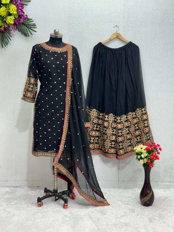 Perfect Black Color Georgette Embroidered Sequences Salwar Suit