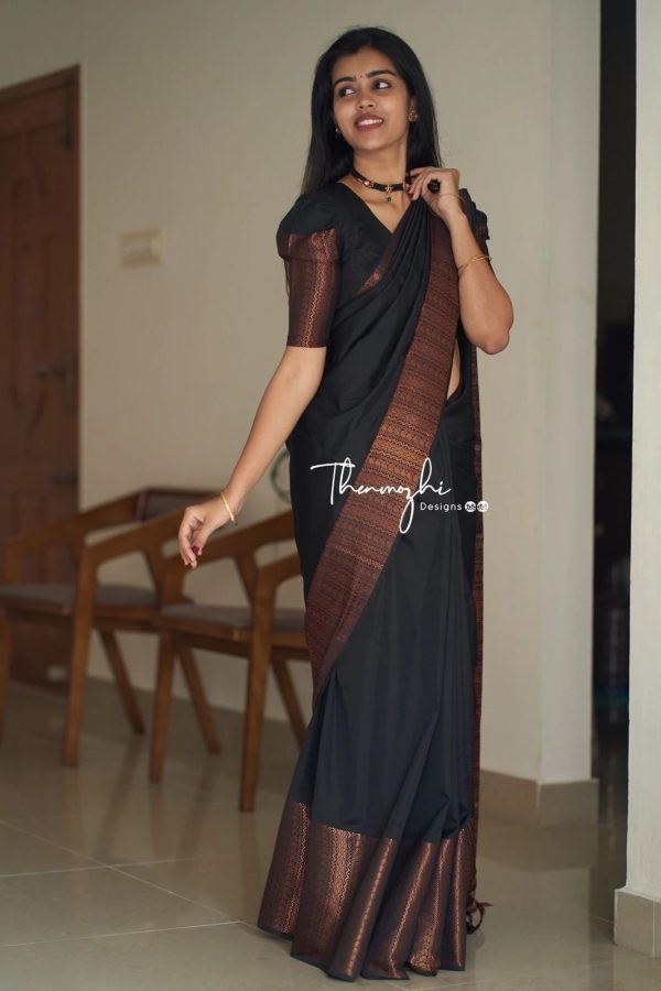 Perfect Black Color Soft Lichi Silk Jacquard All Over Saree