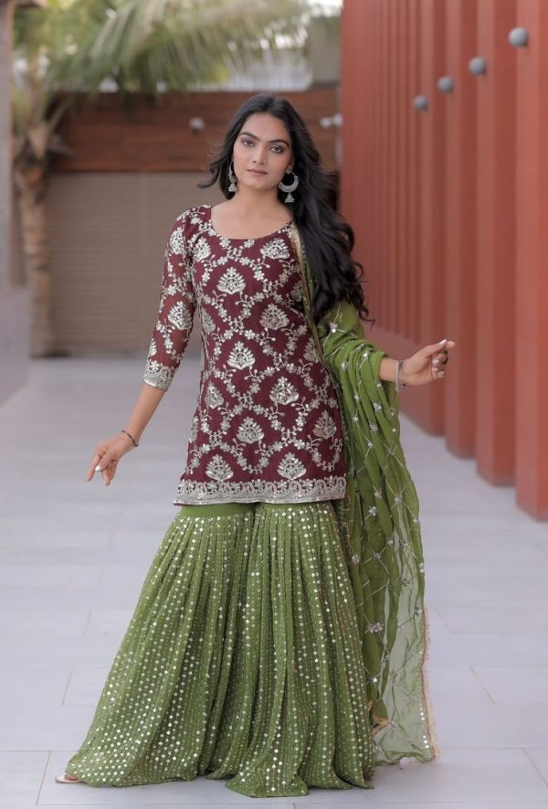 Pretty Maroon Color Georgette Embroidery Sequence Salwar Suit