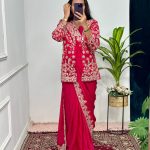 Pretty Pink Color Chinon Embroidery Work Koti And Saree