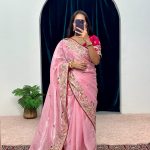 Pretty Pink Color Jimmy Choo Embroidery Sequins Saree