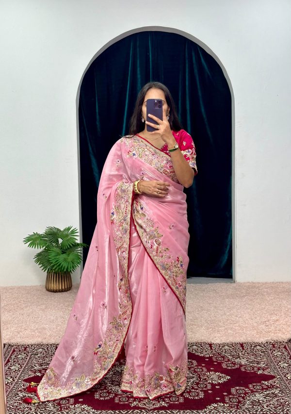 Pretty Pink Color Jimmy Choo Embroidery Sequins Saree