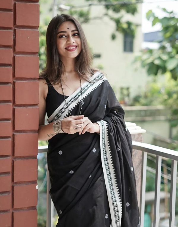 Resplendent Black Color Soft Lilan Slab Weaving Work Saree