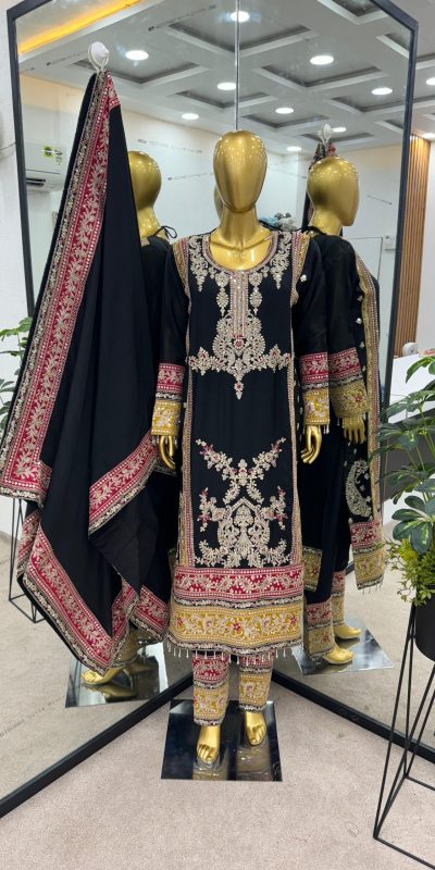 Special Black Color Chinnon Silk Embroidery Work Salwar Suit