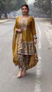 Special Mustard Color Chinon Silk Sequence Thread Salwar Suit
