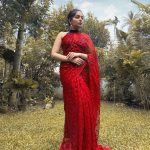 Stylish Red Color Georgette Fancy Sequence Work Saree