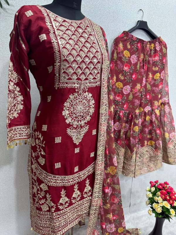 Sublime Maroon Color Heavy Chinon Silk Sequins Salwar Suit
