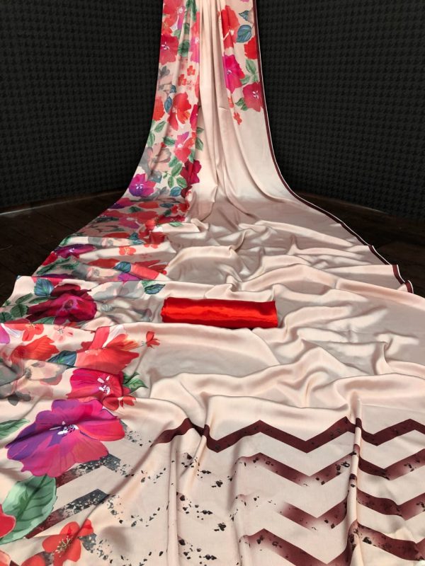 Adorable Cream Color Devsena Soft Silk Digital Printed Saree