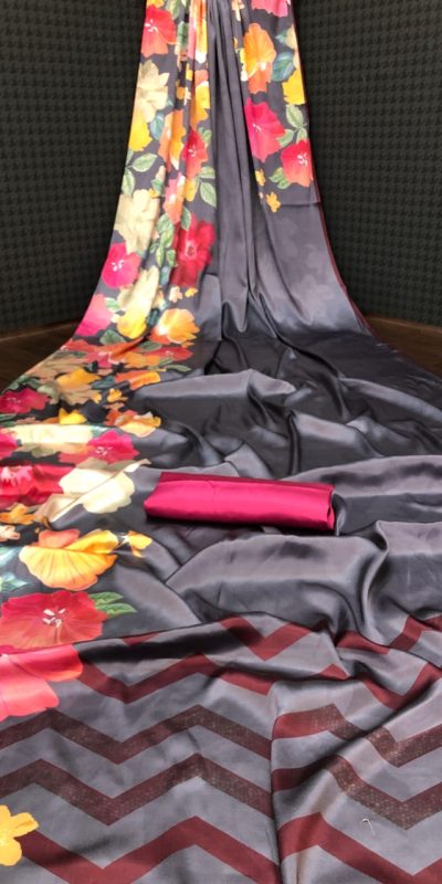 Adorable Grey Color Devsena Soft Silk Digital Printed Saree