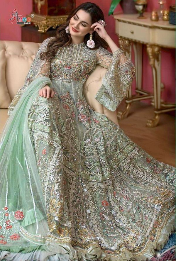 Aglow Green Color Heavy Net Sequence Embroidery Sharara Suit