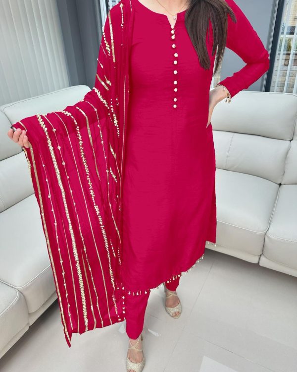 Aglow Pink Color Chinnon Silk Embroidery Coding Dori Salwar Suit