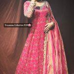Aglow Pink Color Chinnon Silk Embroidery Sequence Gown
