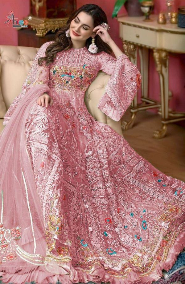 Aglow Pink Color Heavy Net Sequence Embroidery Sharara Suit