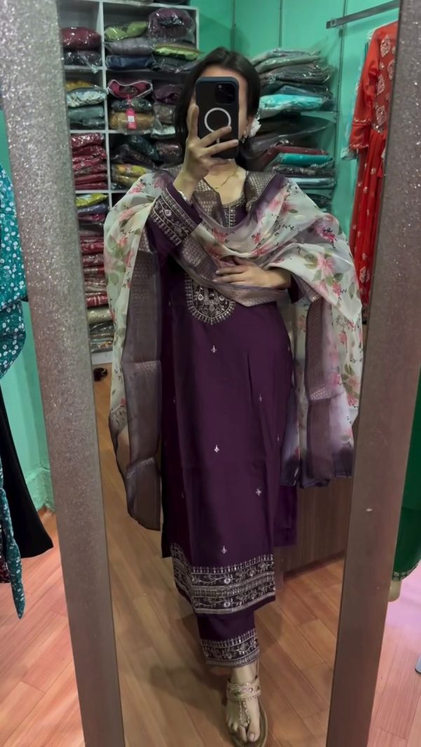 Aglow Purple Color Chinon Silk Embroidery Work Sharara Suit