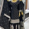 Artful Black Color Chinon Silk Malty Embroidery Sharara Suit