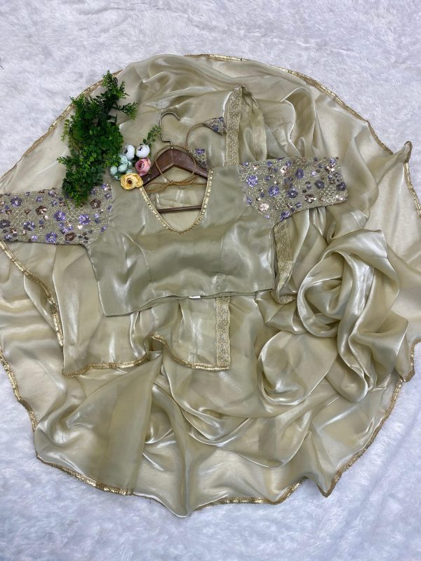 Artful Golden Color Fancy Jimi Chu Embroidered Sequence Saree