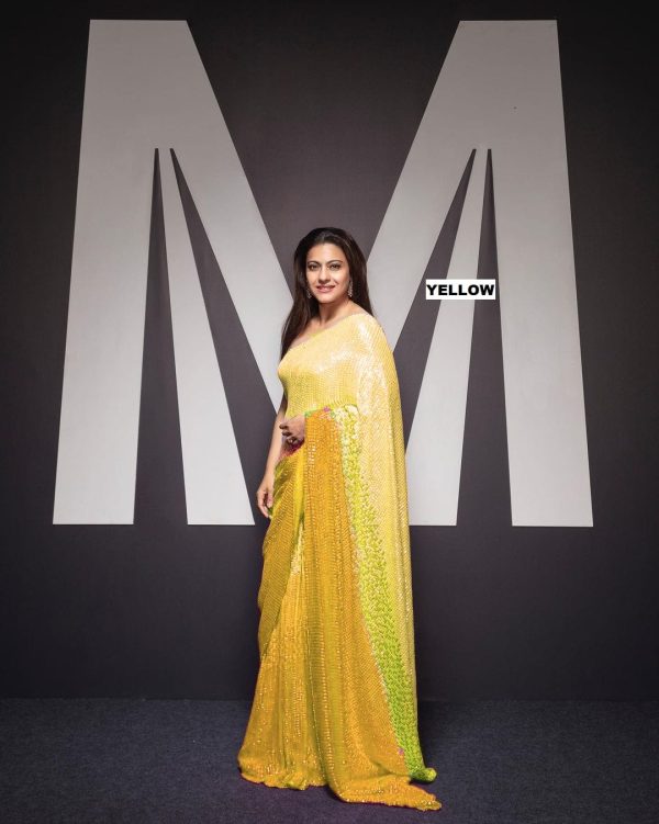 Artful Off Yellow Padding Georgette Double Run Sequins Saree
