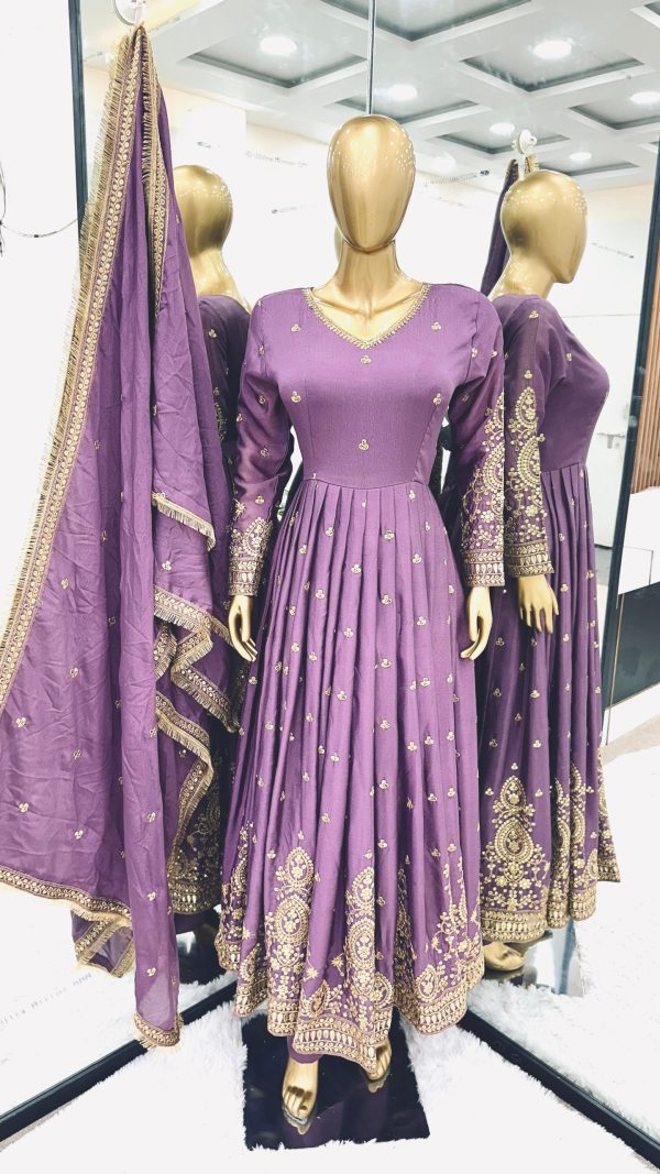 Artful Purple Color Chinon Silk Embroidery Sequence Sharara Suit