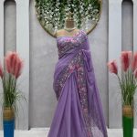 Beautiful Violet Color Tabby Silk Thread Sequence Work Saree