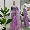 Classic Violet Color Organza Silk Thread Sequence Work Saree