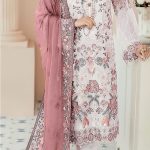 Classic White & Peach Color Georgette Embroidery Salwar Suit