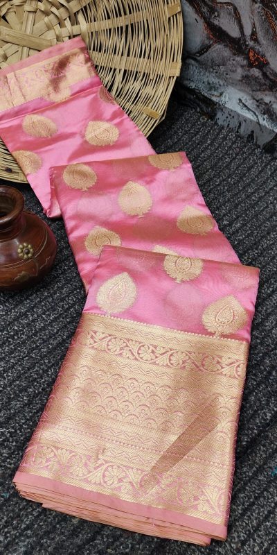 Dazzling Baby Pink Color Organza Silk Beautiful Gold Zari Saree