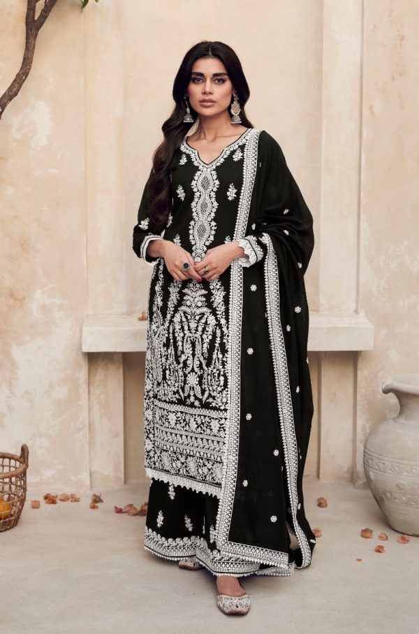 Dazzling Black Color Heavy Vichitra Embroidery Sharara Suit