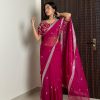 Dazzling Pink Color Pure Soft Organza Embroidery Zari Saree