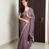 Dazzling Purple Color Pure Soft Organza Embroidery Zari Saree