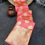 Dazzling Salmon Color Organza Silk Beautiful Gold Zari Saree