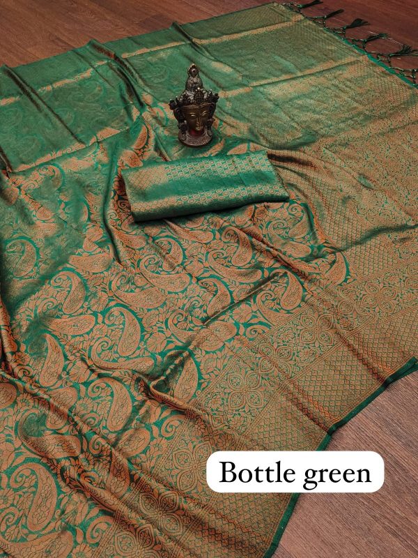 Elegant Bottle Green Color Soft Silk Beautiful Pallu All Over Saree
