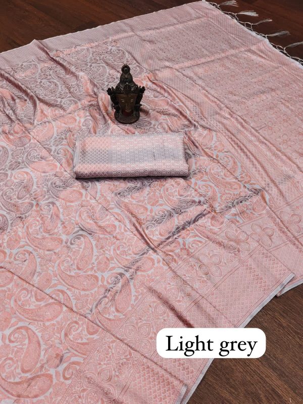 Elegant Light Grey Soft Silk Beautiful Rich Pallu All Over Saree