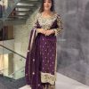 Elegant Purple Color Chinnon Silk Embroidery Sequence Salwar Suit