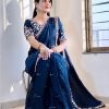 Fancy Blue Color Rangoli Silk Sequences Embroidery Saree