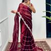 Fancy Maroon Color Burberry Blooming Embroidery Zari Saree
