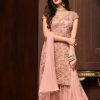 Fancy Peach Color Football Net Embroidery Sharara Suit