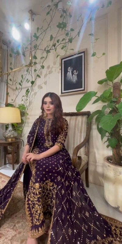 Fancy Purple Color Georgette Sequence Embroidery Salwar Suit