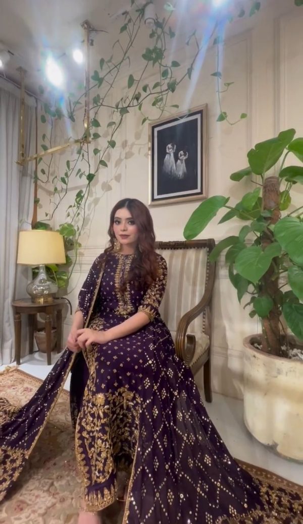 Fancy Purple Color Georgette Sequence Embroidery Salwar Suit