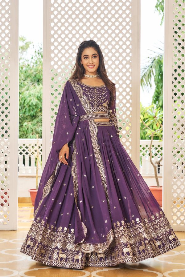 Fancy Purple Georgette Embroidery Sequence Lehenga Choli