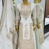 Fancy White Chinnon Silk Embroidery Coding Dori Salwar Suit