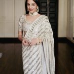 Fancy White Color Georgette Embroidery Sequins Saree