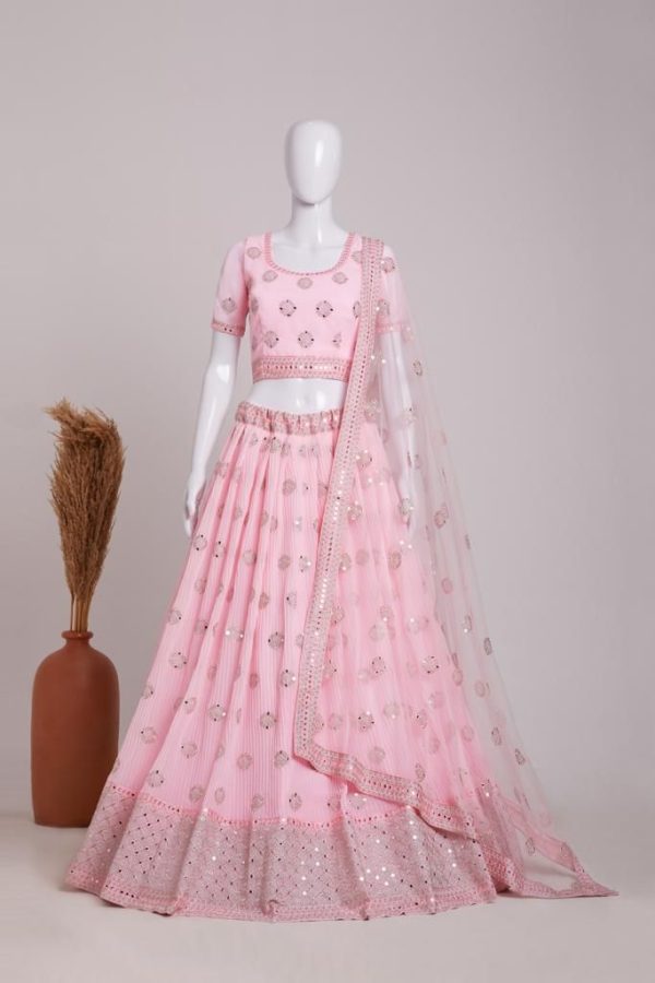 Felicity Pink Color Georgette Embroidery Sequins Lehenga Choli