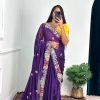 Fine Violet Color Blooming Rangoli Thread Embroidery Saree