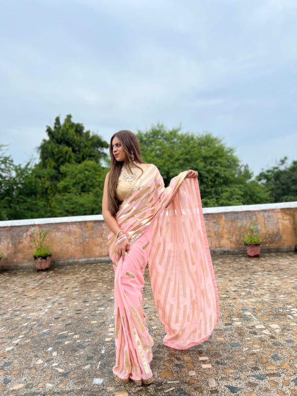 Glamorous Pink Color Georgette Embroidery Sequence Saree